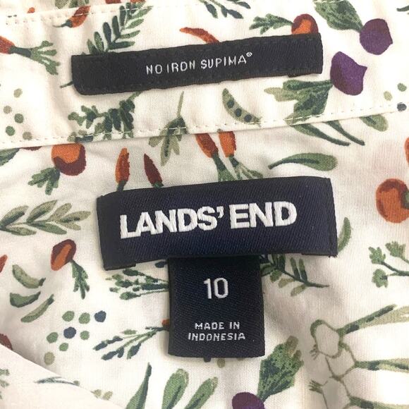 Land's End Button Up Shirt 10 White Womens 3/4 Sleeves Supima Cotton Novelty - Picture 3 of 9